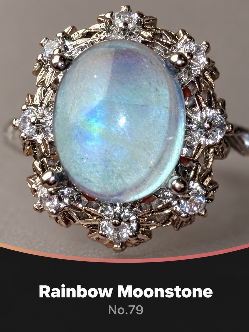 Rainbow Moonstone Labradorite Ring in Silver Plating